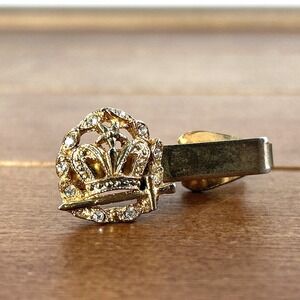 Vintage Gold Crown Rhinestone Tie Clip‎ Mens Accessory